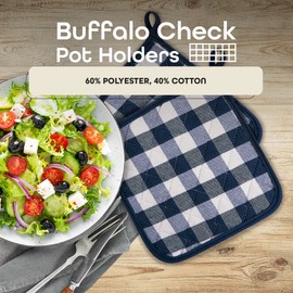Buffalo Check Pot Holders, 2 Pack, Navy - 8" x 18" - Quilted Trivet Pot Holders are Heat Resistant, Machine Washable & Stain Repellant - Non-Slip for Pots & Pans by Achim Home Decor