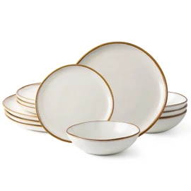 AmorArc Ceramic Dinnerware Sets,Handmade Reactive Glaze Stoneware Plates and Bowls Sets,Highly Chip and Crack Resistant | Dishwasher & Microwave Safe Dishes Set,Service for 4 (12pc)