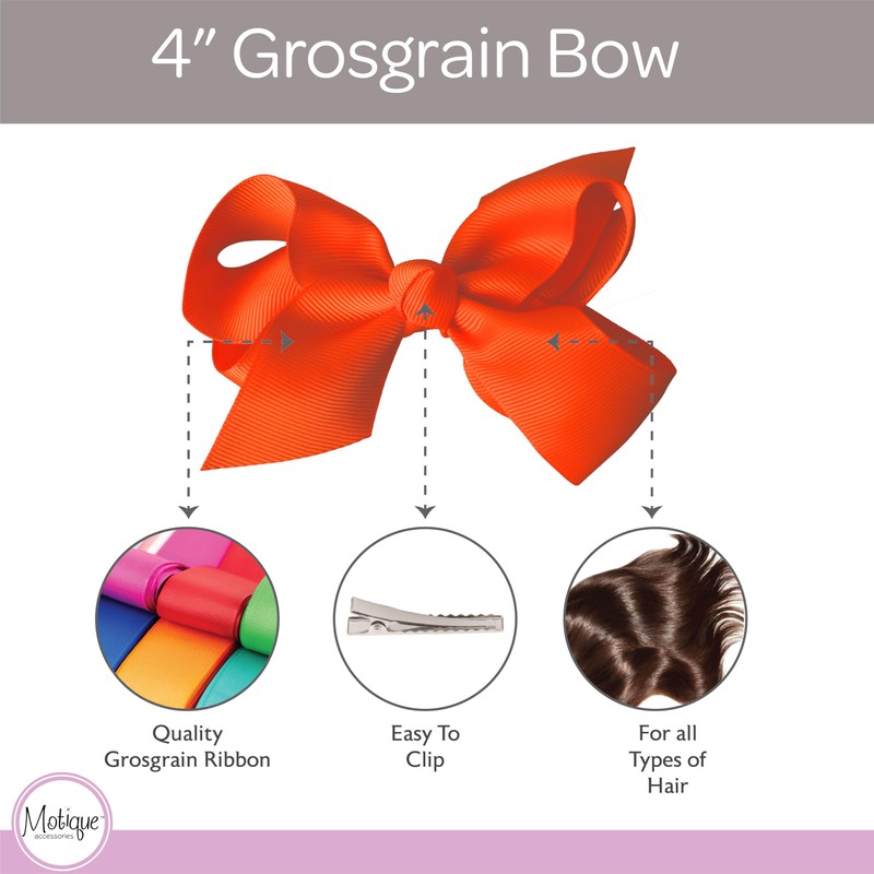 4 Inch Grosgrain Hair Bow for Girls (Orange)