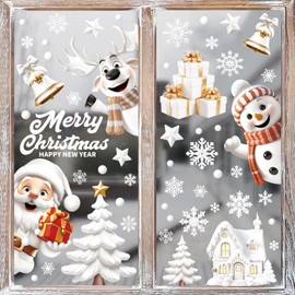 Christmas Window Stickers, 9 Sheets Xmas Window Clings Christmas Window Decal White Stereo Static Sticker for Christmas Party Display