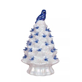 Unbranded 7.25" LED Bluebirds Tree Glazed Ceramic Retro B/O Timer Colored Bulbs 74047