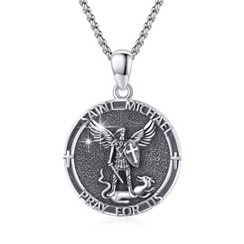 YEESIA Religious Necklace St Michael Necklace 925 Sterling Silver Round Saint Archangel Michael Medal Medal Protection Jewellery Gifts Amulet Necklace, Sterling Silver, St.