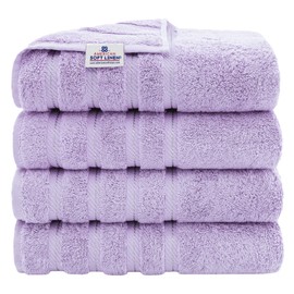 American Soft Linen Luxury 4 Piece Bath Towel Set, 600 GSM 100% Cotton Turkish Bath Towels for Bathroom, 27x54 in Extra Large Bathroom Shower Towels, Lilac