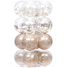 Sea Team Shatterproof Clear Plastic Christmas Ball Ornaments Decorative Xmas Balls Baubles Set with Stuffed Delicate Decorations (100mm/3.94 inch 16-Pack, Champagne)