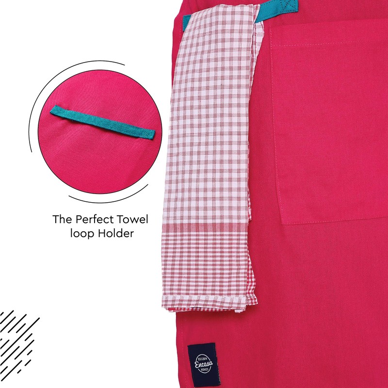 Encasa XO Adjustable Kitchen Apron with Pockets and Towel Holder