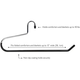 Blanket Hangers Set of 6 Heavy Duty Stainless Steel Hanger with Black Vinyl Nonslip Coating - Great for Closet Storage of Quilts, Comforters, Bedding, Table Cloths, Towels, Rugs and Sleeping Bags