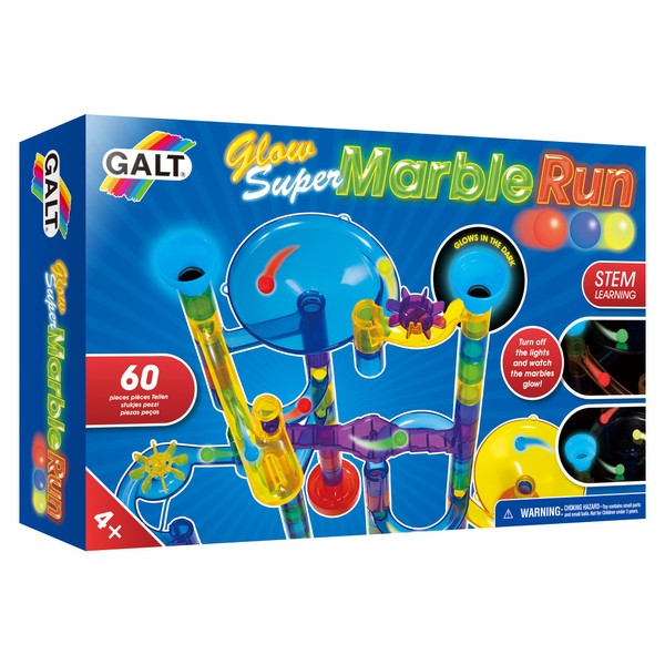Galt Toys, Glow Super Marble Run, Glow in The Dark 60 Piece Construction Toy, Ages 4 Years Plus