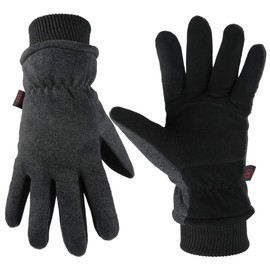 Warm Gloves Leather Winter Insulated Fleece Thermal for Snow Skiing Cycling Heated in Cold Weather for Men and Women (Large,Gray)