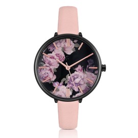 KIMOMT Women's Watches, Leather Strap, Luxury Quartz Watches, Waterproof, Fashion, Creative Watch for Girls, Ladies, Flower-grey flower, Strap.