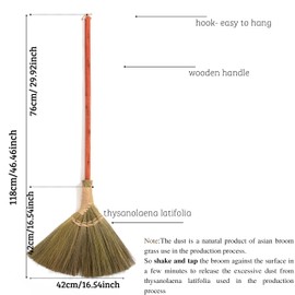 TTS For Home Vietnamese Natural Straw Broom – Handmade Soft Grass Broom for Indoor & Outdoor – Red Long Wooden Handle Broomstick for House, Kitchen, Garage – Wedding Jumping Broom with 46.46'' Length