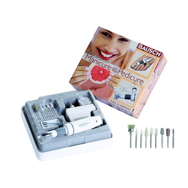 Bausch 0314 Electric Manicure/Pedicure Device Fine Dust Extractor 9 Attachments: Hand/Toenail Grinding, Fileing, Polishing, Removing Calluses, Nail Care, Foot Care, Hand Care