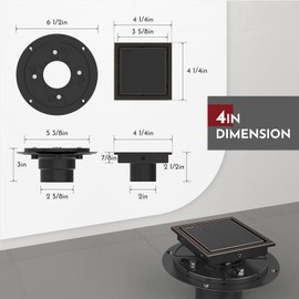 WEBANG 4 Inch Square Shower Drain Bronze Floor Drain with Flange Reversible 2-in-1 Cover Tile Insert Grate Removable SUS304 Stainless Steel CUPC Certified Oil Rubbed Bronze