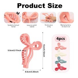 4pcs Bow Hair Claw Clips for Women, Sweet Bow-Knot Hair Clip Non-Slip Plastic Bow Claw Clips Fashion Hair Accessories for Thick & Fine Hair Gift for Girls Teens (4 Colors)