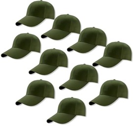 Genérico Paquete 10 Gorras Económicas de Acrilico, Lisa, Cachucha Unisex, Ajustable, Ideal para Bordar y Campañas Publicitarias. (MX/US, Alfa, Talla única, Verde Militar)