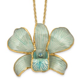 Diamond2Deal 24K Gold-trim Lacquer Dipped Blue Dendrobium Orchid 20in Gold-tone Necklace