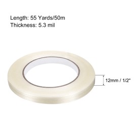 MECCANIXITY Filament Strapping Tape, 1/2 Inch x 55 Yards 5.3 Mil, Reinforced Fiberglass Tape Transparent