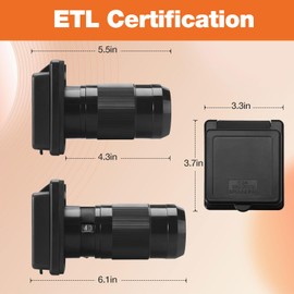 Ficstar 50 AMP Twist Lock RV Shore Power Inlet 125V/250V with 3 Stainless Steel Pins and Screws RV Shore Power Inlet with Weatherproof Boot Kit,NEMA SS2-50P,ETL Listed,Black
