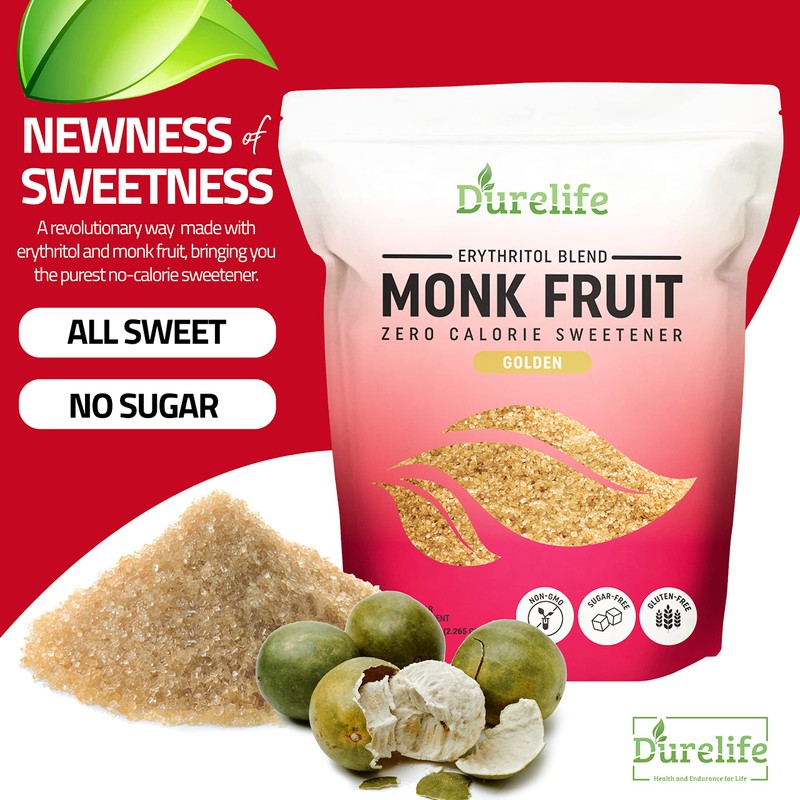 Durelife Golden Monk Fruit Sweetener, 1:1 Sugar Replacement, Keto Diet