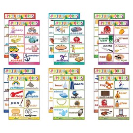 Creanoso Picture Words Learning Posters (12-Pack) - Premium Buy Bulk Pack Quality Teaching Guide for Homeschool Nursery Kindergarten Classroom – Preschool Poster for Kids