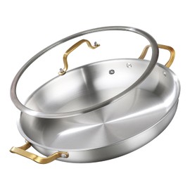 DELARLO Paella Pan With Lid, 14 Inch, Tri-Ply Stainless Steel Large Skillet, Everyday Pan, Fast & Even Heating Induction Cooking Pan, Dishwasher and Oven Safe, Heavy Duty Style