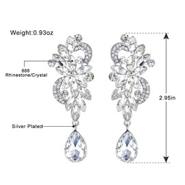 mecresh Sparkling Silver Crystal Flower Drop Earrings for Women Luxury Long Dangle Teardrop Wedding Earrings Jewelry 2022 Fashion Jewelry
