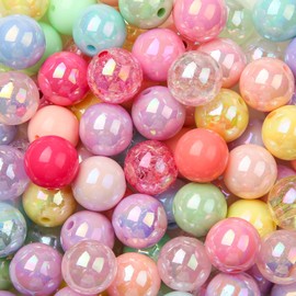 BERMRO 16mm Color Acrylic Beads 100pcs Cute Candy Colors Spacer Beads Loose Beads for DIY Crafting Necklace Bracelet Jewelry Making Keychain (Mix-Color)