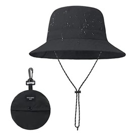 FDEETY Cooling Fishing Hat Men's Breathable UV Protection Waterproof Sun Hat Women's Summer Outdoor Hat with Wide Brim Foldable Safari Hat, black