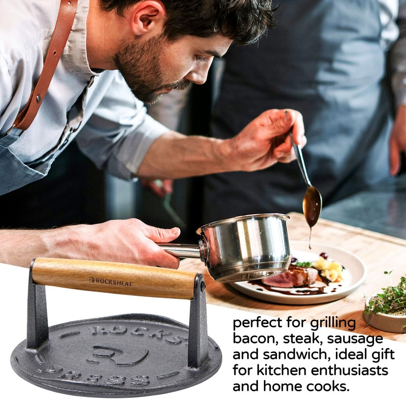 7 Inch Bacon Press, Heavy Duty Cast Iron Grill Press,