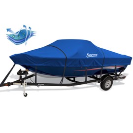 Kayme 900D Heavy Duty Boat Cover, Waterproof and Tear Resistant Boat Canvas, Tarps with Windproof Straps.Length 14-16ft, Width up to 90",Fit for Small V-Hull, Tri-Hull, Bass Boat, Fish & Ski Boat,.