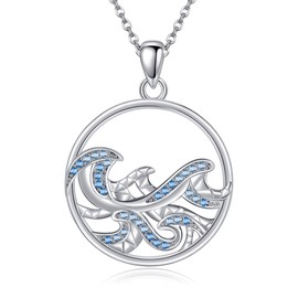 DAYLINLOVE Wave Necklace 925 Sterling Silver Ocean Wave Pendant Necklaces Summer Beach Jewelry Gifts For Women Surfer