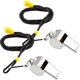 JOOTUEPO 2Pcs Stainless Steel Whistle, Metal Coach Whistle with Lanyard, Sports Referee, Loud Crisp Sound, for Outdoor Activities/Referees/Coaches/Lifeguards/Soccer