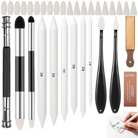 33 Pcs Blending Stumps Set, – with Sketching Pen, Sponge Pens, Eraser, Pencil Extender, 20 Replacement Sponge Heads & Sandpaper for Sketching for Oil Pastels, Charcoal & Artists