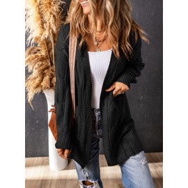 Dokotoo Long Cardigans for Women Trendy Open Front Lightweight Fall Fashion 2024 Side Split Fall Twisted Knit Sweaters for Summer with Pockets Plus Size,Black Small