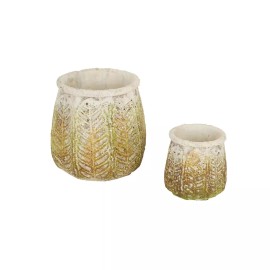 Accent Plus HOME GARDEN DECOR ANCIENT LEAF CEMENT FLOWER POTS PLANTERS SET/2