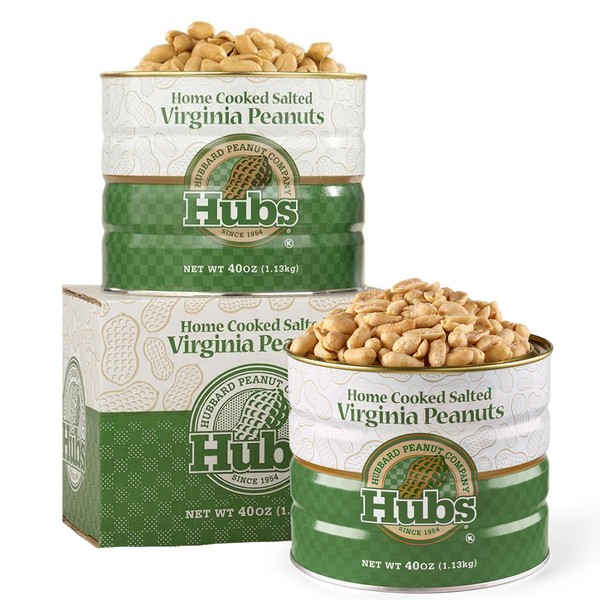 Hubs Peanuts Premium Salted Virginia Nuts - Irresistible Crunch & Flavored Nuts - Non-GMO, Gluten Free - XXL Peanuts from Top 1% Crop - Reusable Tin - Perfect Snack for Any Occasion - 2 x 40oz Cans