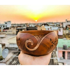 Handmade Wooden Yarn Bowl Holder Rosewood Storage Wood For Knitting & Crochet Storage