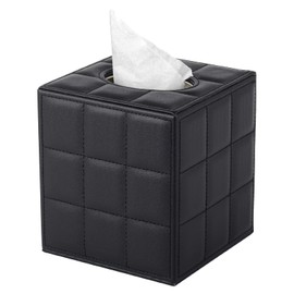 XNONE Leather Handkerchiefs Box Square Cosmetic Tissues, Tissue Dispenser Holder, Tissue Box Napkin Tissue Box Holder for Chest of Drawers Bathroom Cars Office Decor, Black