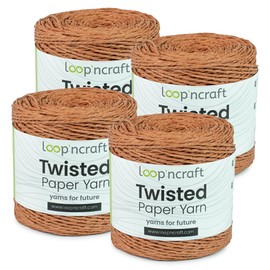 Paper Yarn Set of 4, Brick Colour, Loopncraft, 1000 m - 600 g, Twisted Paper Yarn, Natural Paper Cord