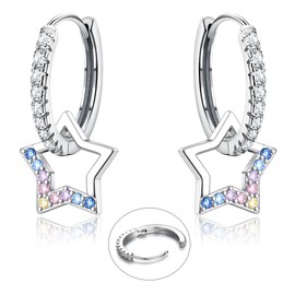 LOLIAS 925 Sterling Silver Star Earrings Dangle for Women Girls Colourful Sparkling Butterfly Heart CZ Charm Small Drop Earrings Hypoallergenic Silver Huggie Hoop Earrings, Sterling Silver