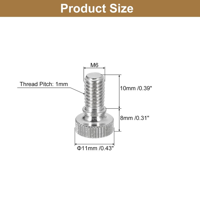 sourcing map M6x10mm Knurled Thumb Screws, 6pcs Brass Knurled Thumb