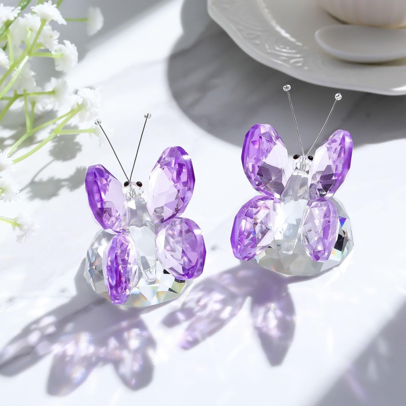 2 pcs Crystal Purple Collectible Butterfly Gifts for Women Glass