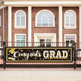 Black Graduation Banner 2024 Congrats Grad Banner Graduation Party Decorations Fabric Grad Backdrop for 2024 High School or College Graduates Party Supplies