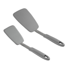 Restaurantware Comfy Grip Silicone Turner 1 Durable Cooking Turner - Stainless Steel Body Rubber Handle With Hole Gray Silicone Flipper Spatula Tolerates Up To 446F Dishwashable