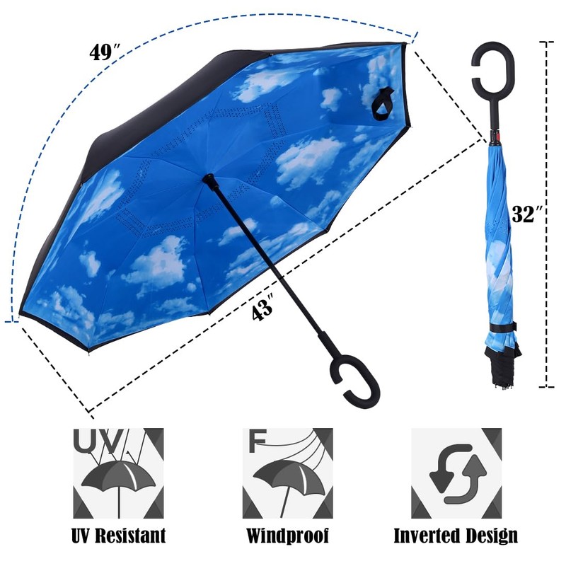Wxjiahetai Inverted Umbrella, Windproof Reverse Umbrellas for Rain with Reversible