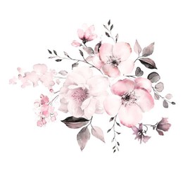 Zcbzbn Watercolour Flowers Wall Sticker Vintage Wall Sticker Flowers Pink Blossom Grape Leaves Decorative Accent for Bedroom Living Room Sofa Wall 58 x 52 cm