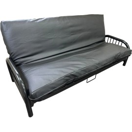 Danfuton Black Leather Vinyl Full Size Futon Mattress Covers, Bed Slipcovers 6 x 54 x 75