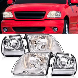 ALLGOOD Headlight & Parking Lights Compatible with Ford F150 1997-2003 /Fit Ford F250 97-99 /Fit Ford Expedition 97-02 Clear Lnes Chrome Housing