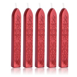 Yoption 5pc Sealing Wax Sticks - Vintage Totem Fire Manuscript Flashing Wine Red Wax Seal Sticks with Wicks