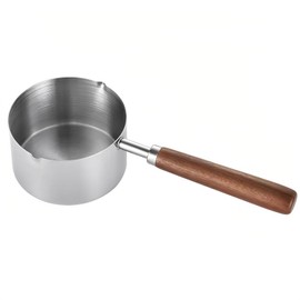 Stainless Steel Saucepan with Pour Spouts Wood Handle Cooking Pot Small Nonstick Milk Pot Reusable Kitchen Tool for Milk Butter Sauce（125ml）