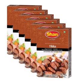 Shan Tikka Recipe and Seasoning Mix 1.76 oz (50g) - Spice Powder for Traditional Style BBQ Steak Mix - Suitable for Vegetarians - Airtight Bag in a Box (Pack of 6)